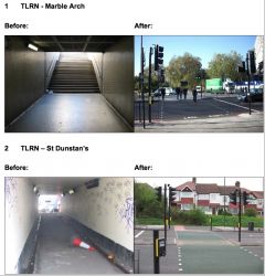 Londona - kopš 2009. gada pilsēta uzsākusi pazemes gājēju pārejas aizvietot ar virszemes gājēju pārejām.